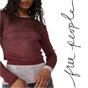 Free People H20 Crew Pullover Raw Garnet Size Medium